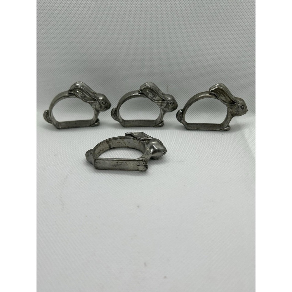 1986 Seagull Pewter Vintage Rabbit Napkin Holders Set of 4 Collectible Tableware